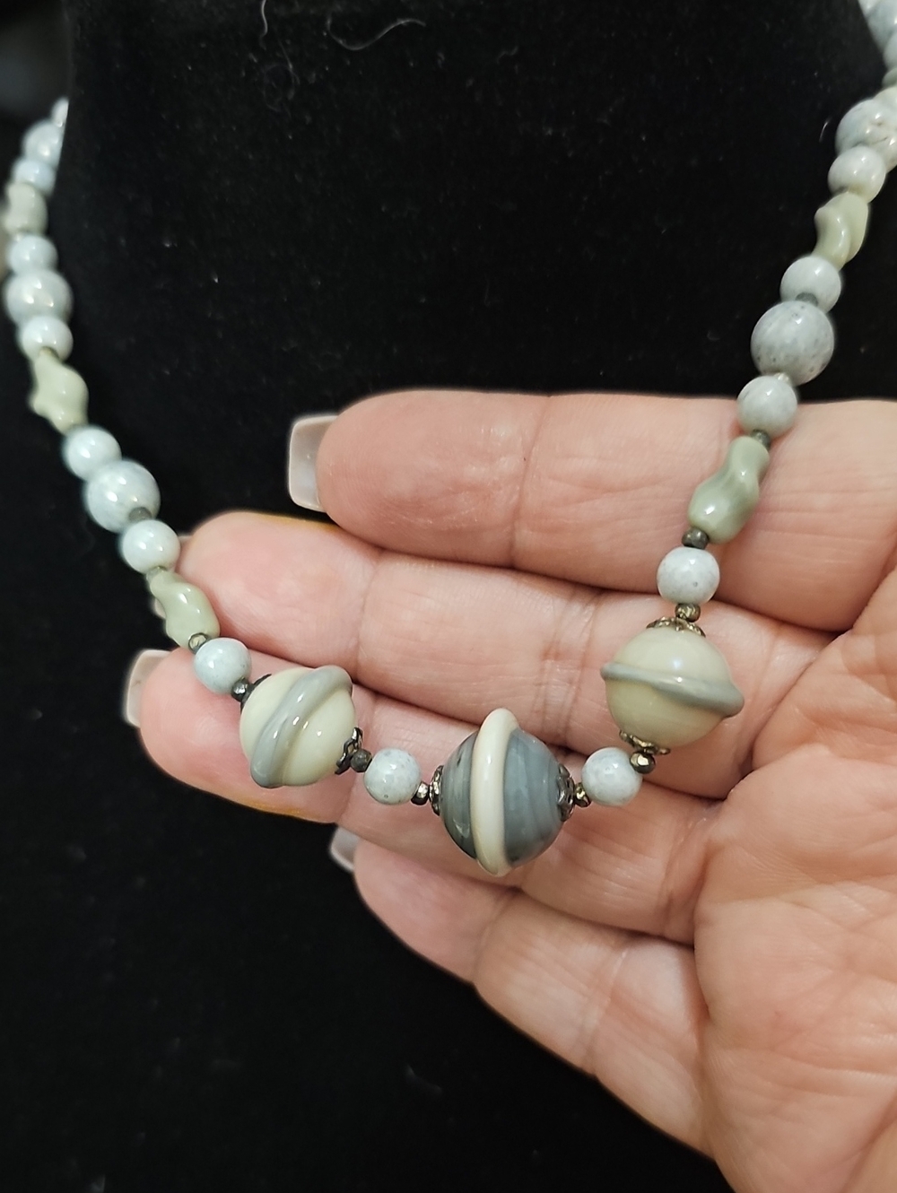 Vintage Miriam Haskell Gray Agate Choker Necklace